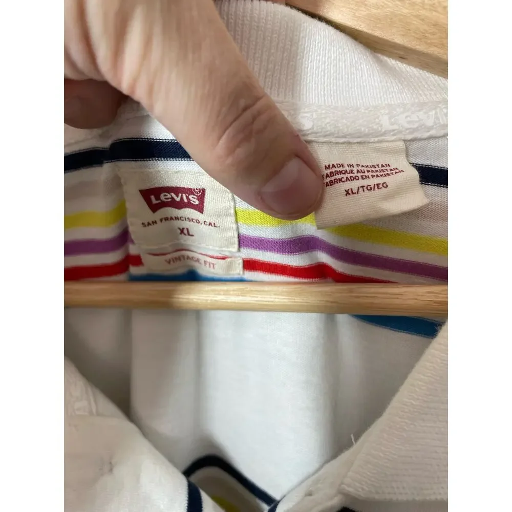 Levi's Mens Polo Shirt Striped White Size XL Vintage Fit Short Sleeve